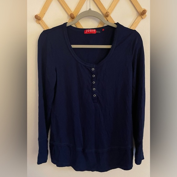 Josie Natori Sleepwear Long Sleeve Top Small Navy Button Soft - Picture 2 of 9